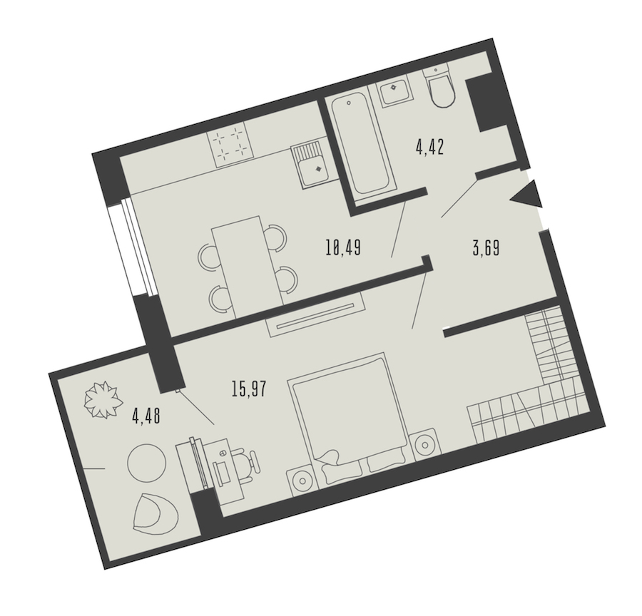 1-комнатная квартира 35.67 м², 5/5 эт., Комплекс апартаментов «Bereg. Курортный»